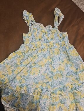 Tommy Bahama Yellow & Light Blue Floral Smocked Sundress